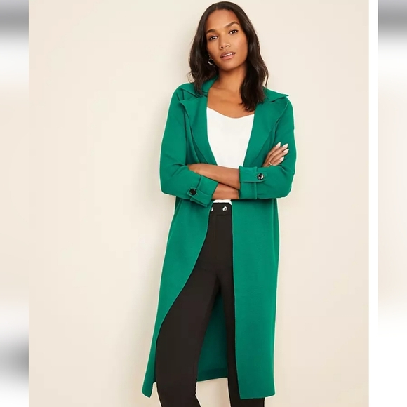 ANN TAYLOR Longline Sweater Trench In Kelly Green. Size Med NWT - Picture 1 of 12